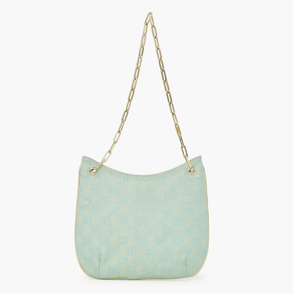 Gucci Hobo One Shoulder Handbag GG Canvas Leather Green